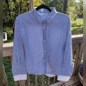 XL Women's Nautical Theme Zara Blue and White Button Down Shirt